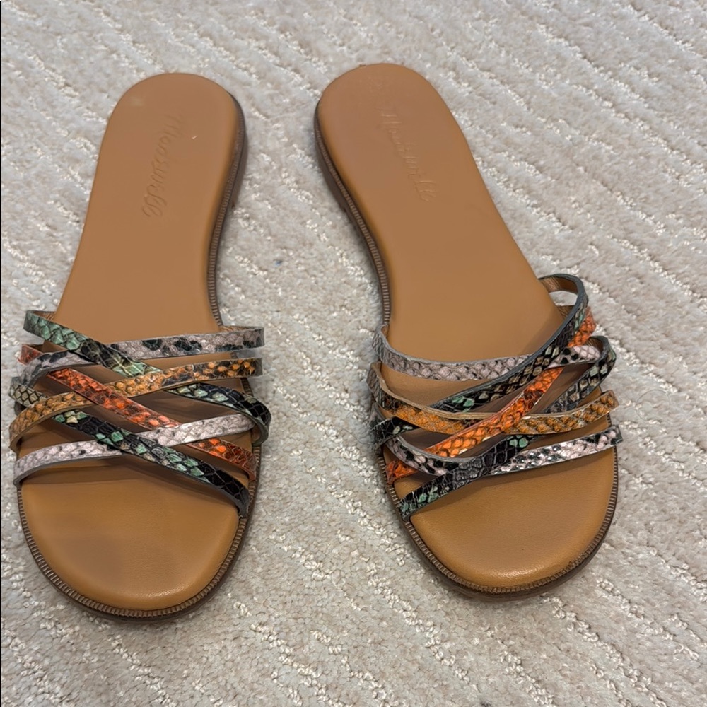 Madewell Multi-Color Snake-Print Strappy Slide Sandals